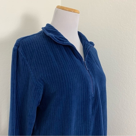 Vintage Ribbed Velour Blue 3/4 Zip Long Sleeve Shirt Sz S Mock Neck - Picture 14 of 17